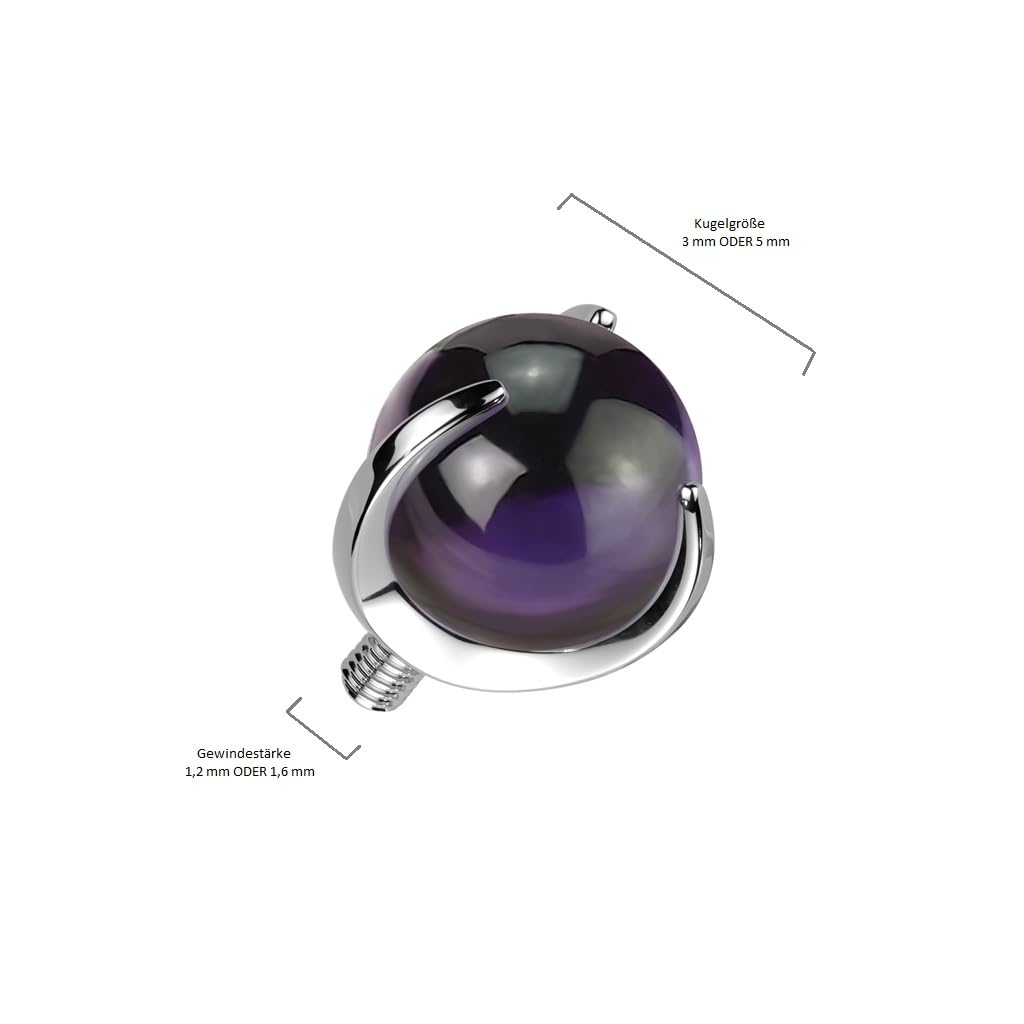 Paula & Fritz® Aufsatz-Dermal Anchor Natur-Stein Titan G 23 viele Farben und Stärken Set Haut-Anker Skin Diver Implantat Bodypiercing Ersatz-Kugel