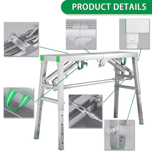 Piattaforma di lavoro pieghevole regolabile, capacità 400 kg, superficie antiscivolo, perfetta per pittori e costruzioni, 120 x 40 cm per un uso versatile