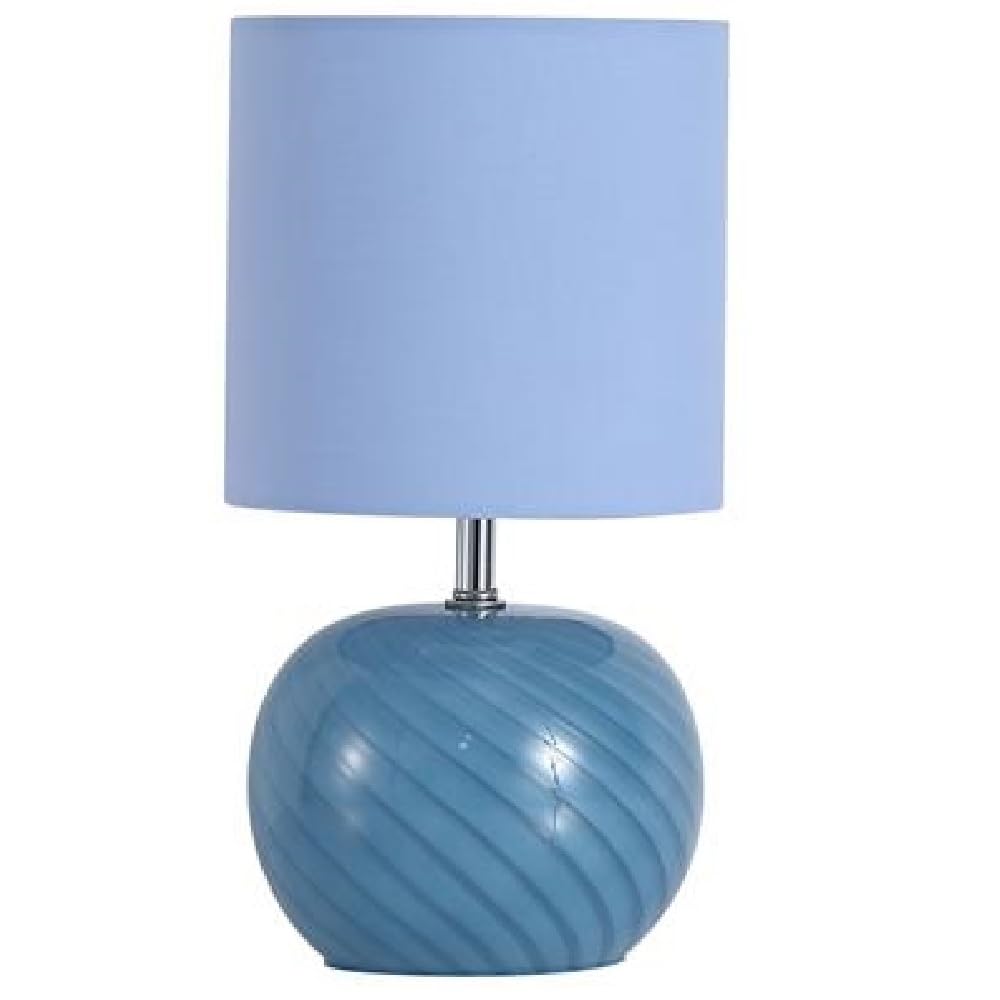 Britalia Glass Table Lamp, Blue Swirl Base with Pastel Blue Linen Drum Shade, E27 Socket, 30cm Height x 16cm Diameter, 590g