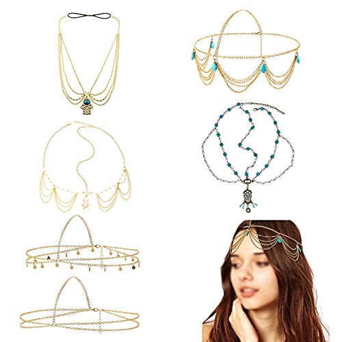 Hoshisea 6 Piezas Cadena Cabeza, Cadena Cabeza con Colgante, Cadena Cabeza Oro para Mujer, Joyería Cadena Cabeza Oro, Accesorios Diadema para Mujeres y Niñas (Dorado) Cover
