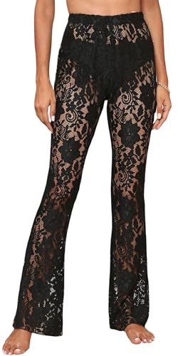 Pantalon de plage dentelle femme transparent creux crochet été loose