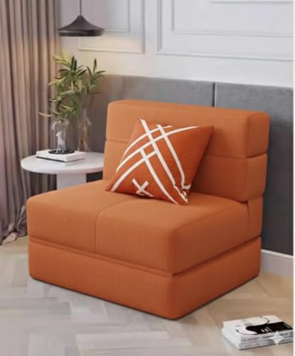 Image of Foldable One Seater Sofa Bed 3 x 6 Ft Jute Fabric Washable Cover Convertible Sofa Bed for Living Room & Office Guest Room (Finish Color - Orange - Pre-Assembled)