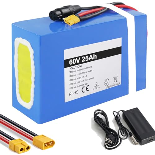 Batterie 60V 25Ah au Lithium pour vélo électrique, Trottinette électrique, Moto électrique, Fauteuil Roulant électrique de 250 W 500W 750W 1000 W 2000W...