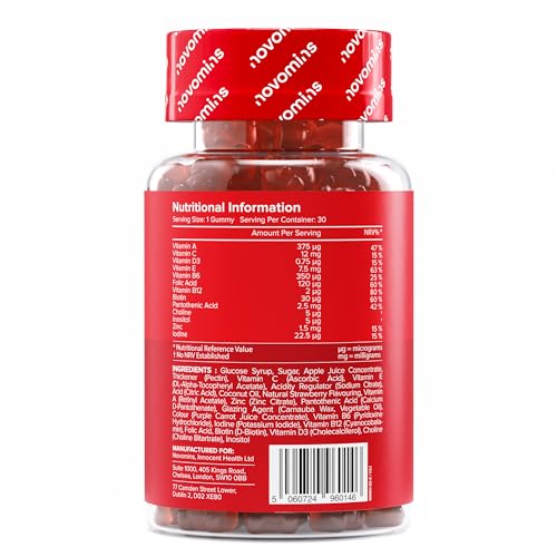 Multivitaminas Niños - 30 Gominolas - Vitaminas Niños con Vitamina C, D, A, E, B12, Zinc, Inositol - Vegano - Multivitaminas Sabor Fresa - Sin Gluten Multivitaminico - Novomins - imagen 2