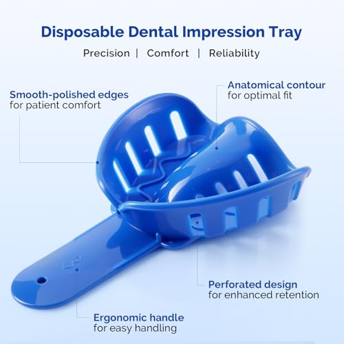 Image of JMU 12 Pcs Dental Impression Trays, 6 Sizes for Adult and Child | Perforated Disposable Impression Trays, Plastic Teeth Holder, Plastic