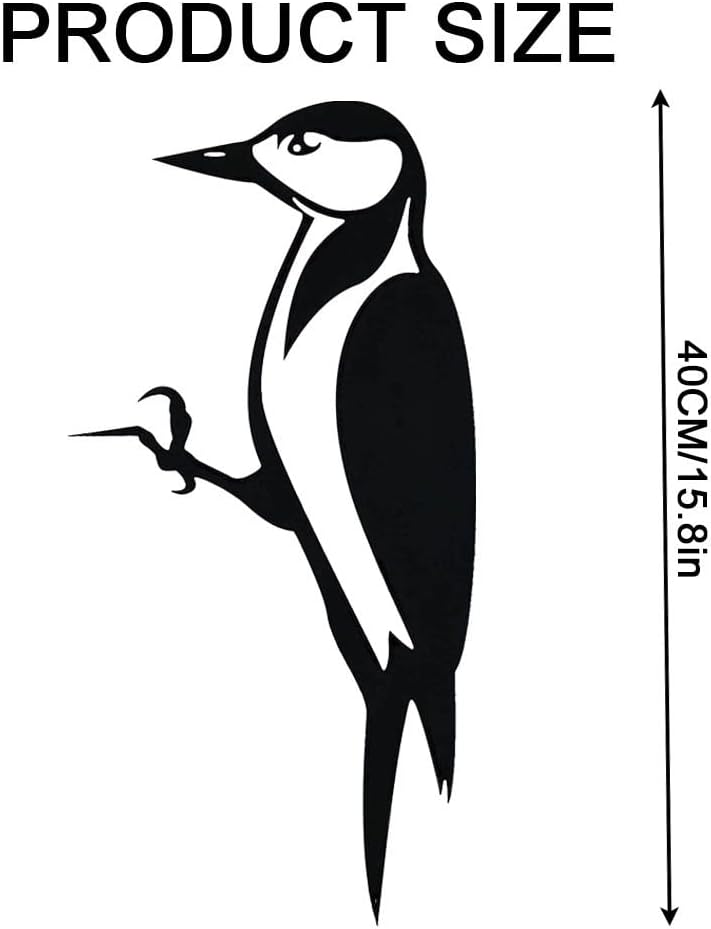 JILIP Metal Woodpecker Wall Art Decor, Metal Bird Hanging Wall Silhouette Signs, Black 3D Wall Decor Plaque, Outdoor Indoor Garden Sculptures (Size : 23.6IN/60cm)