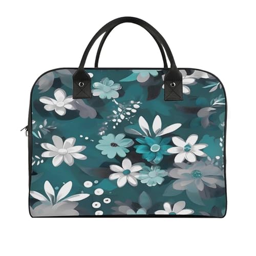 Bolso Tote Floral Gris Azulado y Blanco con Correa Ajustable miniatura 3