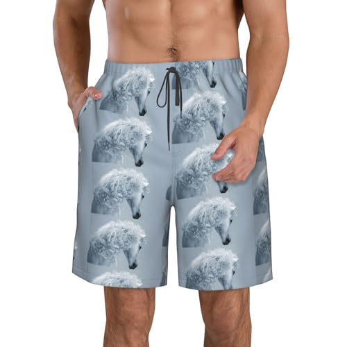 Pantalones cortos de playa para hombre cómodos con forro de malla CHAbu White Stallion