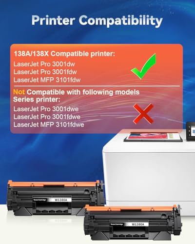 Image of 138A Toner Cartridge Replacement for HP 138A 138 A 138X 138 X Toner Cartridge ( with Chip ) Use for HP LaserJet Pro 3001dw 3001fdw MFP 3101fdw (2 Black)