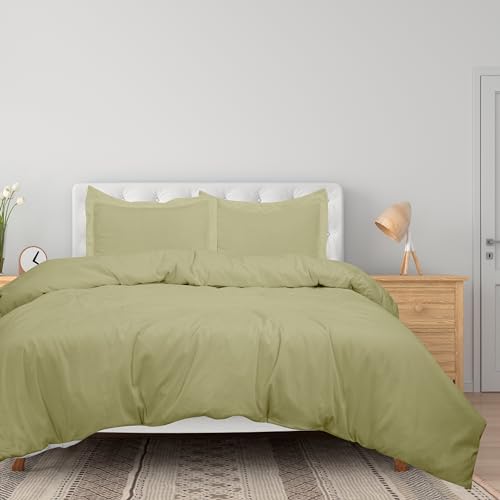 Image of ROYALE LINENS Sage Green Duvet Cover Queen Size - 3 Piece Bedding Comforter Covers - Zipper Closure - 1 Queen Duvet Cover 90x90 inches and 2 Pillow Shams - No Comforter Included