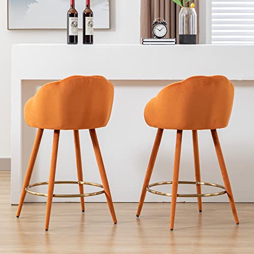 Dm Furniture 25.5 Inch Counter Height Barstools Set Of 2 Modern Barstools With Back Comfy Velvet Bar Chairs For Kitchen Island/Home Bar/Restaurant, Orange #TOP3