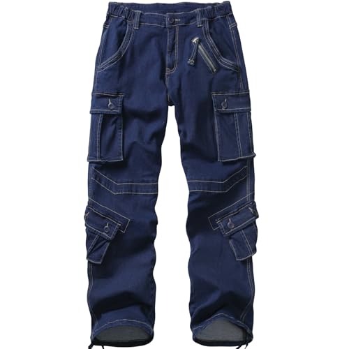 Womens Cargo Pants Army Combat Work Pants with 8 Pockets Casual Cotton Ripstop Construction Pants (2083 Blue Jean 12)