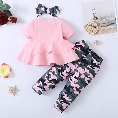 Xuanhao 12-18 Month Girl Clothes Baby Summer Girl Clothing Cute Short Sleeve Pant Sets Ruffle Tops Camouflage Pants Baby Clothes Girl 12-18 Months #TOP3