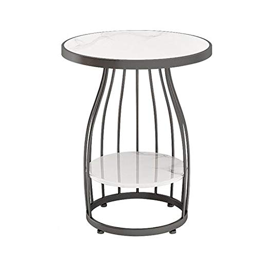 Telephone Table, Side Table Living Room 2-Tier Marble Small Round Table Sofa Corner Table Telephone Table Bedroom Bedside Table Balcony Coffee Table,19.6''×24.8'' (Color: