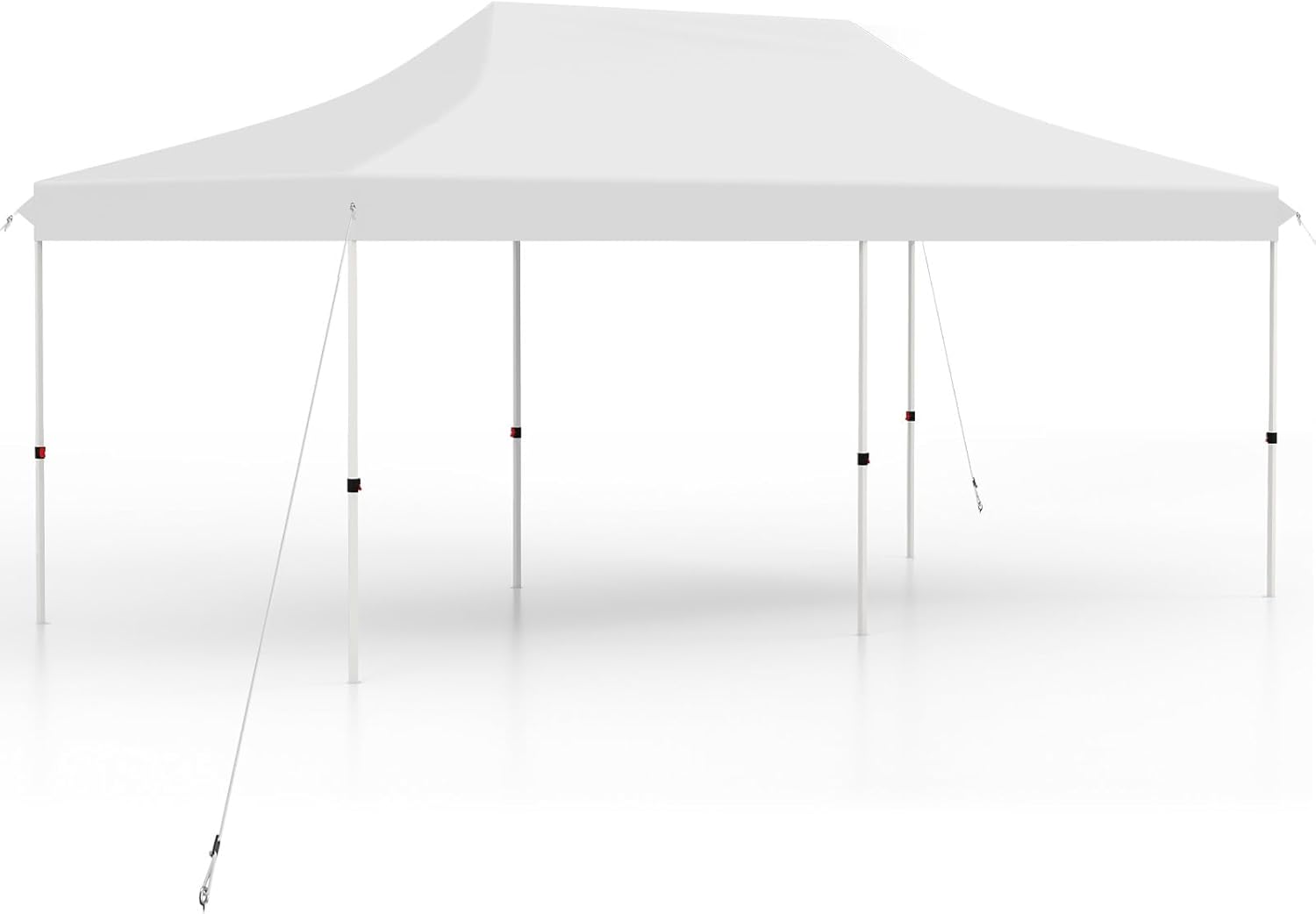 20 x 10 FT Pop Up Tent, Outdoor Canopy Shelter with 12 Stakes, 6 Ropes and 1 Carrying Bag, Portable Lightweight Shade Tent with Adjustable Height for Backyard, Garden, Lawn, Patio (White)