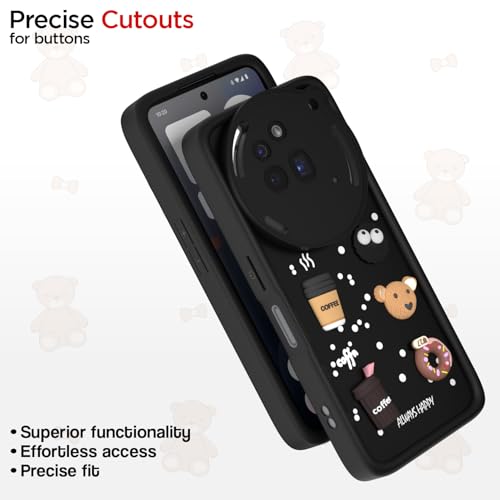 Image of Outlouders Back Cover for Nothing Phone 3a Pro 5G | 3D Cartoon Bear Cute Fun Silicone Full Body Protection Bumper Case (Black)