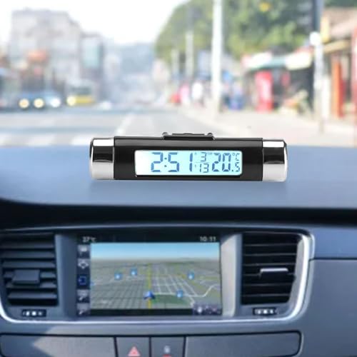 Cyfrowy Zegar Samochodowy LCD z Termometrem, Podświetlenie Niebieskie, do Montażu w Kratce Wentylacyjnej, Wyświetlacz LED