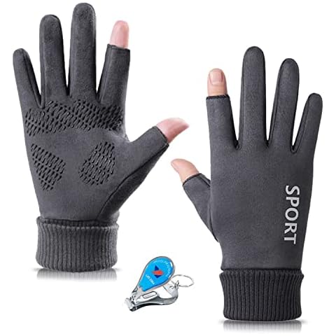 Lemical Thermal Fingerless Gloves for Men Women Windproof Cycling Gloves Winter Gloves with Wool Lining Cold Proof Gloves Thumb & Index Fingerless Gloves Touchscreen Gloves for Cycling Hiking Running Cover