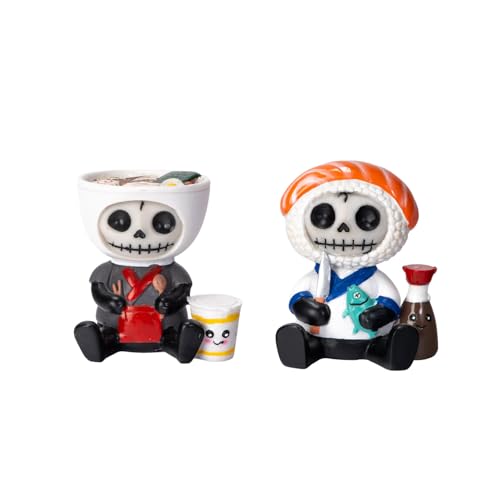 Botega Exclusive Furrybones Skeleton Ramon Ramen and Sake Sushi Figurines Set- Cute Resin Collectible Figures Japanese Food Lover Gift 2-Piece Set