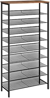 HOOBRO 10-Tier Shoe Rack, Tall Shoe Rack, Shoe Storage Organizer, Industrial Shoe Rack with Flat or Slant Adjustable Metal Shelves, for 27-36 Pairs of Shoes, Large Capacity, Rustic Brown EBF110XJ01