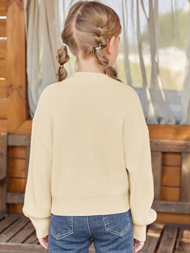 Image of Haloumoning Girls Knit Pullover Sweaters Mock Neck Long Lantern Sleeve Jumper Tops 5-14 Years