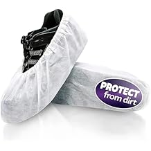 100 Pcs White Shoe Covers Disposable 50 Pairs - Disposable Shoe Covers for Indoors, Thin Non-Woven Fabric, Stretch Fit Up to 15.7" - Single-Use & Not Waterproof for Home Use, Cleaning & Guest Visits