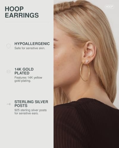 Image of PAVOI Gold Hoop Earrings for Women, 14K Gold Plated Paddle-Back Hoops