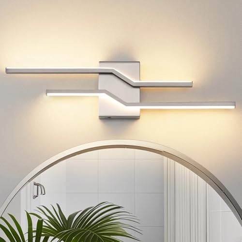 Image of 24 Inch Vnaity Lighting Led Bathroom Lights Over Mirror Brushed Nickel Dimmable 5CCT 24W Modern Bath Vanity Lights Bar Wall Sconces