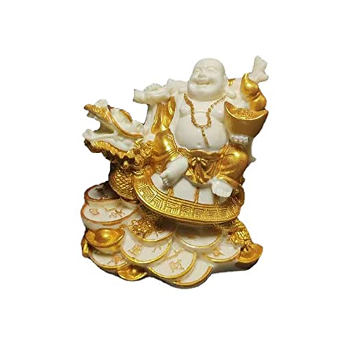 Estatua de Buda Risueño Feng Shui sobre Tortuga y Dragón