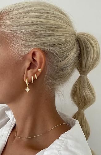 Image of Small Gold Huggie Hoop Earrings Set for Women Men Hypoallergenic 14K Plated Stack Cartilage Earrings, Sterling Silver Multiple Piercing Lightweight Mini Thin Cute Dainty Trendy Jewelry Gifts for Women