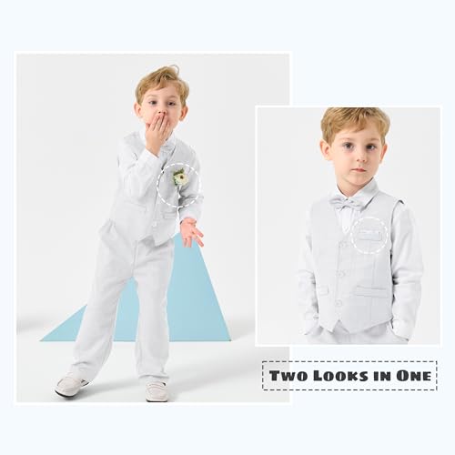 Image of Volunboy Baby Boys Formal Wedding Ring Bearer Outfits Toddler Gentleman Bowtie Vest Guest Suits Dress Shirt Pants Set
