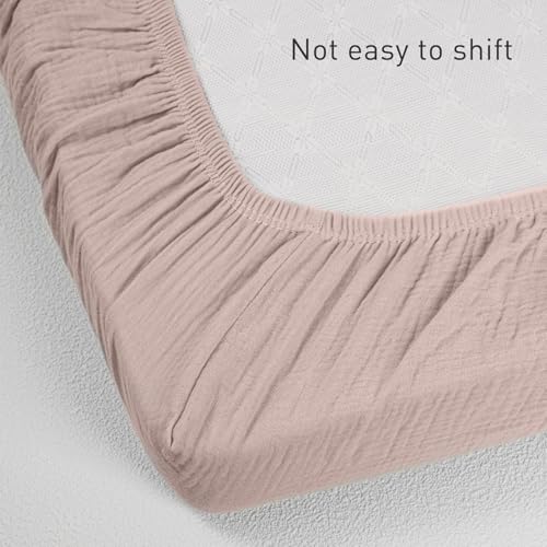 Image of Muslin Bassinet Fitted Sheets 2 Pack, Soft Breathable Cotton Baby Bassinet Mattress Sheet Set, 360 Elastic Snug Fit, Universal for Oval, Rectangle (Gentle Colors, Pack N Play Sheets 2 Pack)