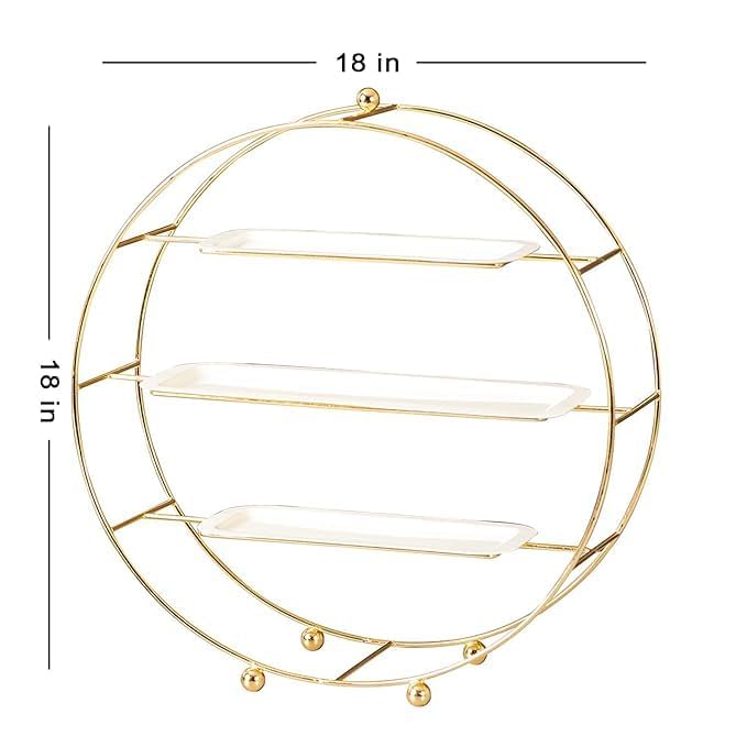 Image of World Fireᵀᴹ Metal Cake Stand Handicrafts Buffet Server Organiser 3 Tier Cake Stand for Dining Table Cup Cake & Dessert Stand with 3 Shelves (Gold), Round, Stainless Steet