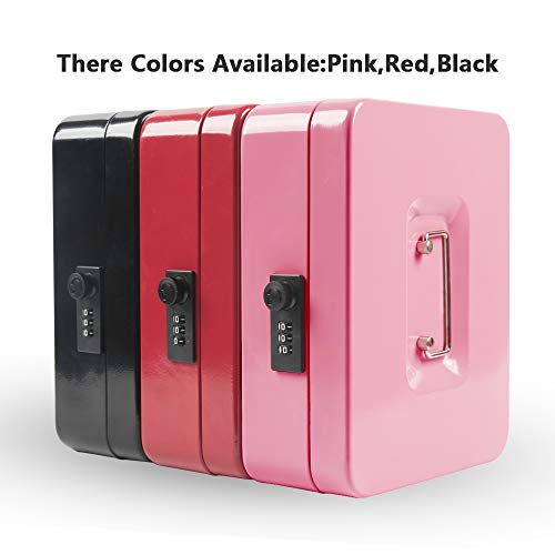 Image of Kyodoled Large Cash Box with Combination Lock,Safe Metal Money Box with Money Tray for Security Lock Box 9.84 inchx 7.87 inchx 3.54 inch Pink Large