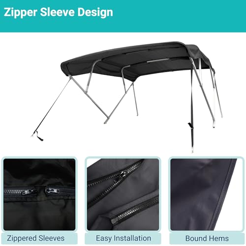 Image of Savvycraft 4 Bow Bimini Top, 10 Feet Long Square Tube Bimini Top Set, Includes Marine Grade Canvas Cover, Storage Boot, Rear Poles with 1 Inch Aluminum Frame, Black, 4 Bow 120 inch L 54 inch H 97 inch- 103 inch W