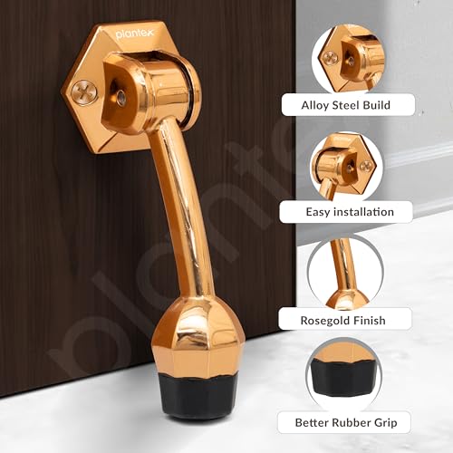Image of Plantex Door Stopper for Main Door /5-Inch Stopper with Rubber Grip /Stoppers for Wooden Door /Stops for Door - Pack of 2 (Rose Gold)