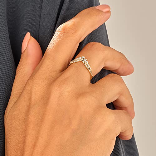 Norm Jewels 14K Solid Gold Round Cz Crown Wedding Engagement Ring Enhancer | V-Shape Stack Wishbone Ring With Sparkling Cubic Zirconia (Yellow Gold, 6) #TOP4