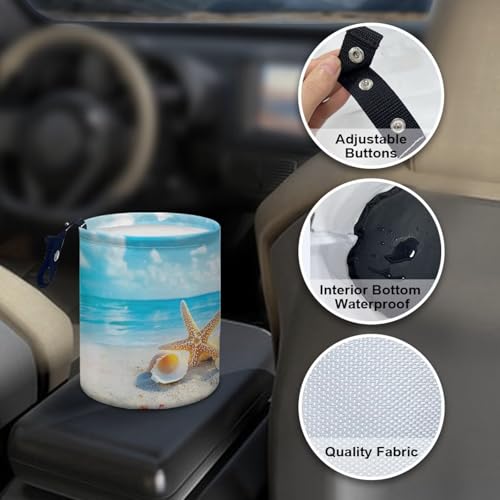 Image of Beach Sea Car Trash Can, Kitchen Camping Trash Can, Women's Car Accessories, Car Seat Back Use Interior Accessories Storage Bag Collapsible Trash Container