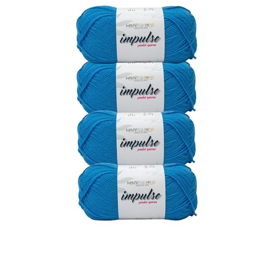Image of WOAFashions Impulse Hand Knitting & Crochet Yarn, Premium Acrylic, 4 : Medium (Azure Blue) (4x100gms / 14.1oz)