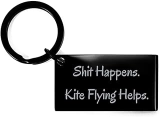 Happens. Kite Flying Helps. Keychain, Kite Flying Black Keyring, Joke Gifts For Kite Flying from Friends, Kite flying gear, Kite flying accessories, Kite flying kit, Kite flying gifts for , Kite, Black, Small