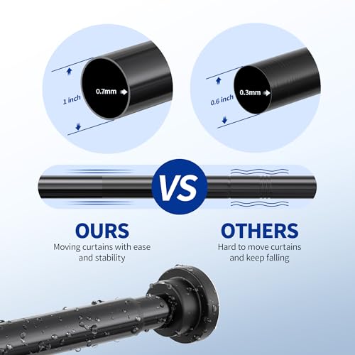 Image of Mcrbeay Shower Curtain Rod, 1 inch Diameter Heavy Duty Tension Shower Rod, Non Slip Adjustable 28-74 inch No Drilling Shower Curtain Rods Spring Tension For Bathroom, Shower Stall, No Rust, Black