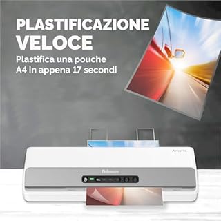 Fellowes plastificatrice a caldo Amaris A3, formato A3, fino a 175 micron, per casa e ufficio, riscaldamento rapido, con retromarcia e modalità riposo, 6 rulli, incluso starter pack di 10 pouches