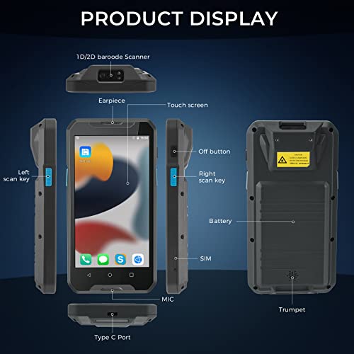 Android 8.1 Barcode Scanner JRHC Handheld Mobile Computer with 1D /2D Scanner, Support Wireless Wi-Fi 4G LTE for Warehouse Delivery Retail Inventory Management System, IP66 Rugged PDA