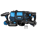 HÖGERT TECHNIK - Akku Elektrowerkzeug Set 18V Schlagbohrschrauber Bohrhammer SDS+ Winkelschleifer 125 mm 2x 4Ah Akku 4A Ladegerät OneAccuSystem Werkzeugset