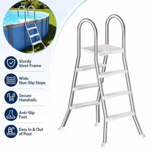 Escalera de piscina A 4 pasos acero inoxidable 43 pulgadas miniatura 3