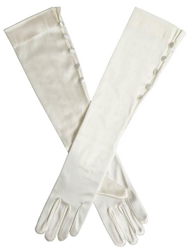 Dents Women's Ivory Daphne Long Below Elbow Satin Button Gloves