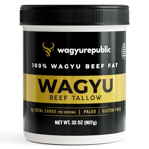 Wagyu Republic Beef Tallow ⎸ Grass Fed Wagyu Beef Tallow, Great for Cooking Steak or as Tallow Balm ⎸ Keto, Gluten Free Protein Snacks for Adults, Perfect for Whole 30 or Carnivore Diet ⎸32oz Jar