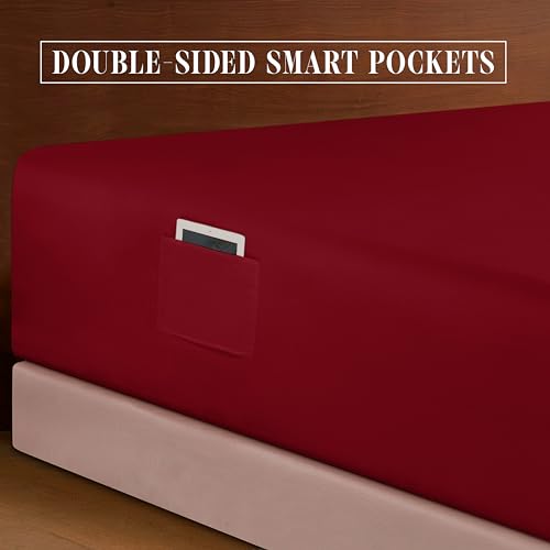 Image of Elegant Comfort Luxurious 1500 Premium Hotel Quality Microfiber 4-Piece Sheet Set, 18-24 Inches Deep - Extra Deep Pocket Sheets - Ultra Soft 4PC Deep Pocket Sheets, Full, Burgundy