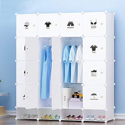 LANTUS Penderie Armoire Storage Modulable Meuble Étagères de Rangement DIY ,Cube de Rangement Modulable, Rangement Chambre Gain de Place pour Vêtements, Accessoires, Jouets(4 étages et 16 Portes)