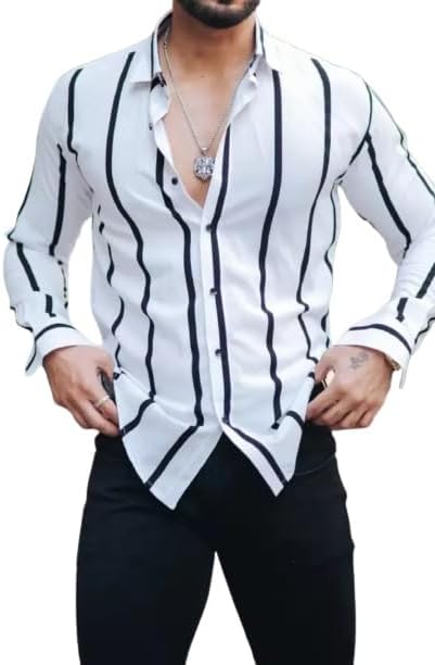 Men Slim Fit Striped Mandarin Collar Casual Shirt (P-10866746-P)